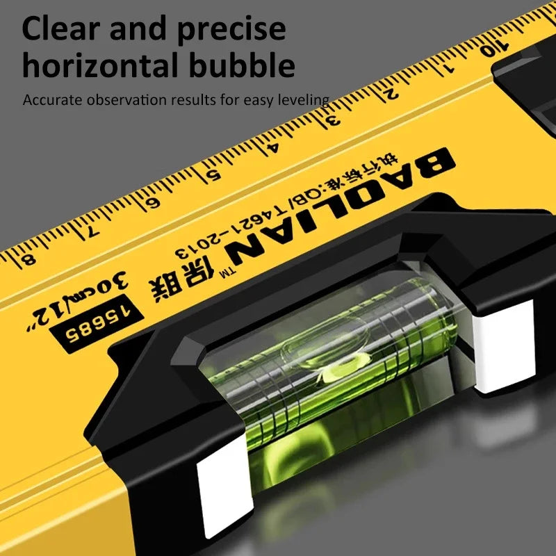 Spirit Level Aluminum Alloy Magnetic Level Ruler 180/90/45-Degree Bubbles Measuring Leveler Tool With Shock Absorbing End Caps