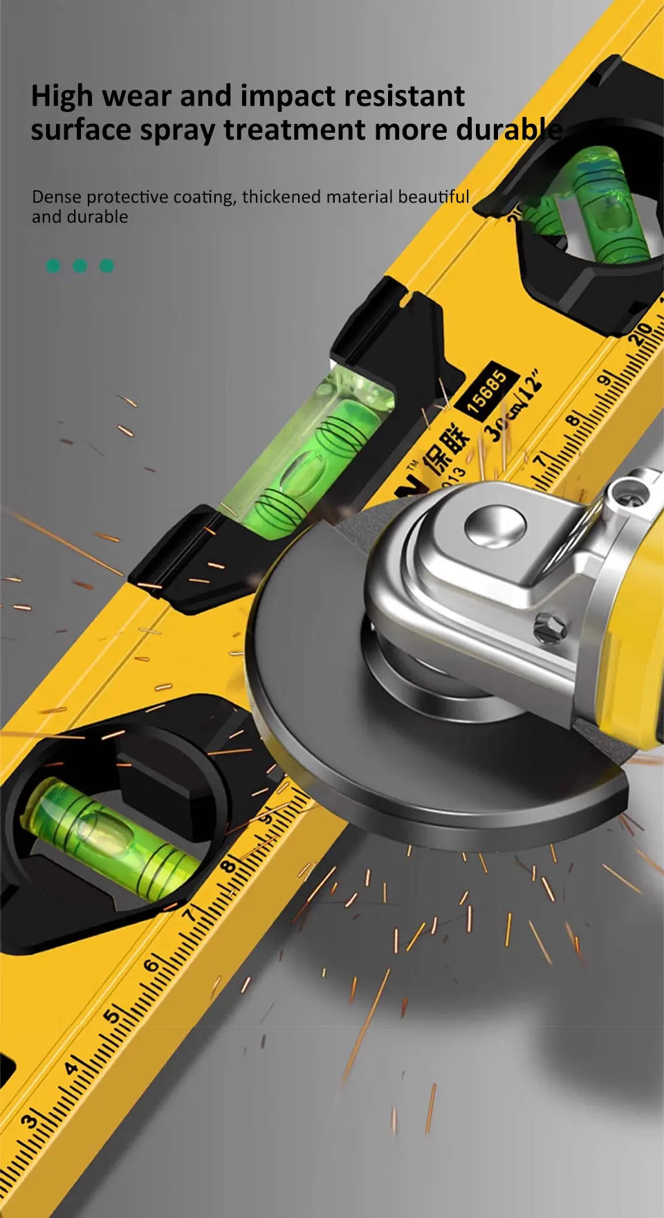 Spirit Level Aluminum Alloy Magnetic Level Ruler 180/90/45-Degree Bubbles Measuring Leveler Tool With Shock Absorbing End Caps