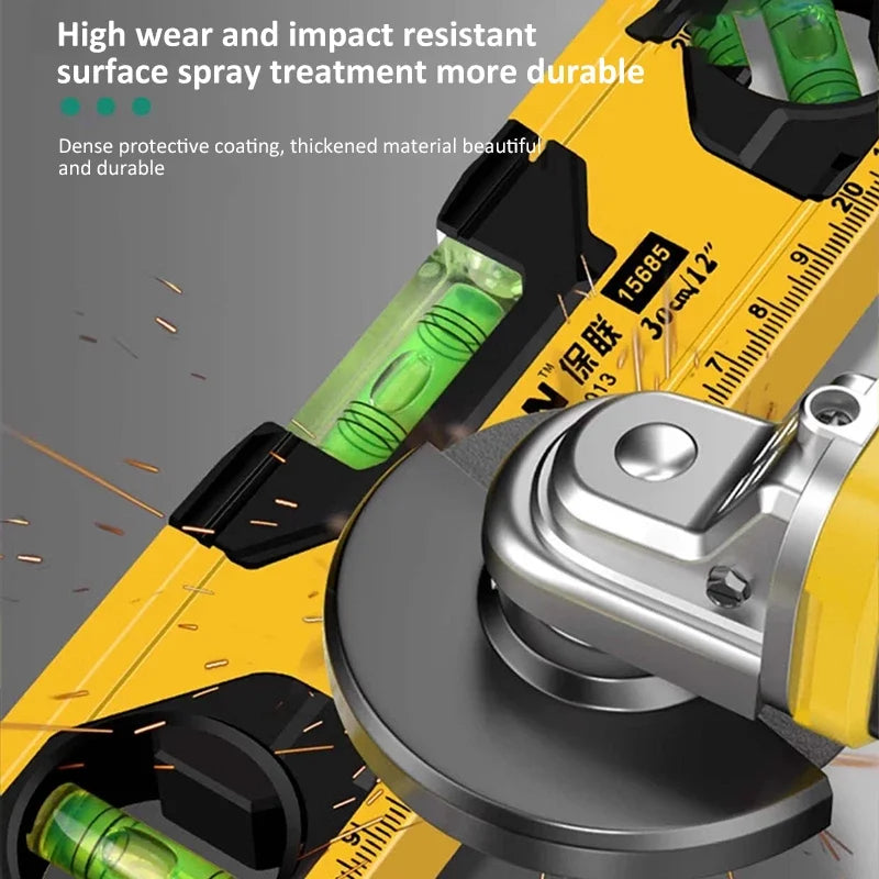 Spirit Level Aluminum Alloy Magnetic Level Ruler 180/90/45-Degree Bubbles Measuring Leveler Tool With Shock Absorbing End Caps