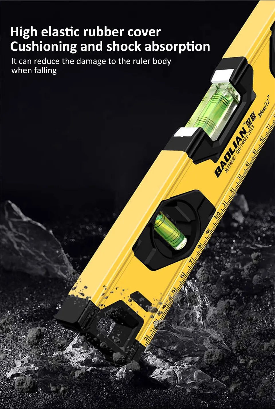Spirit Level Aluminum Alloy Magnetic Level Ruler 180/90/45-Degree Bubbles Measuring Leveler Tool With Shock Absorbing End Caps