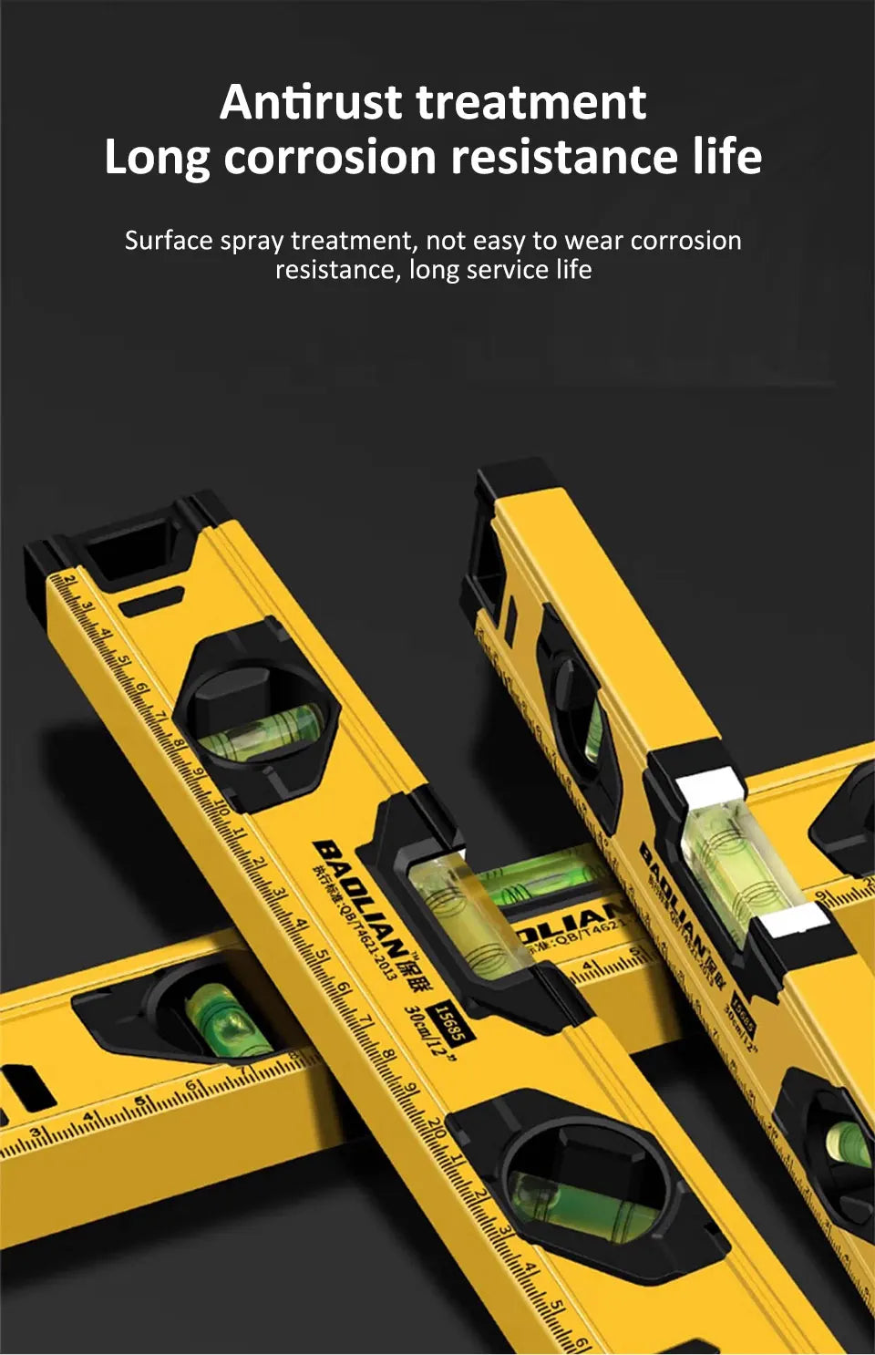 Spirit Level Aluminum Alloy Magnetic Level Ruler 180/90/45-Degree Bubbles Measuring Leveler Tool With Shock Absorbing End Caps