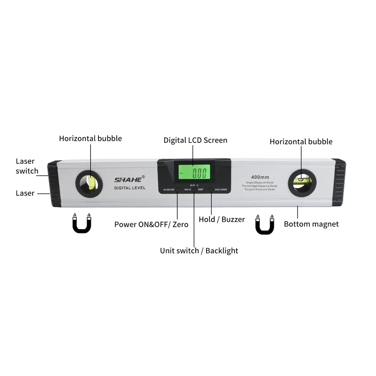 Shahe 1000 mm Digital Spirit Level With Magnets and Backlight Aluminum Alloy Spirit Level