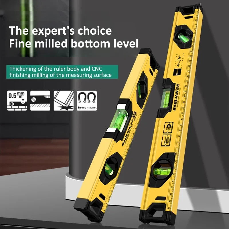 Spirit Level Aluminum Alloy Magnetic Level Ruler 180/90/45-Degree Bubbles Measuring Leveler Tool With Shock Absorbing End Caps
