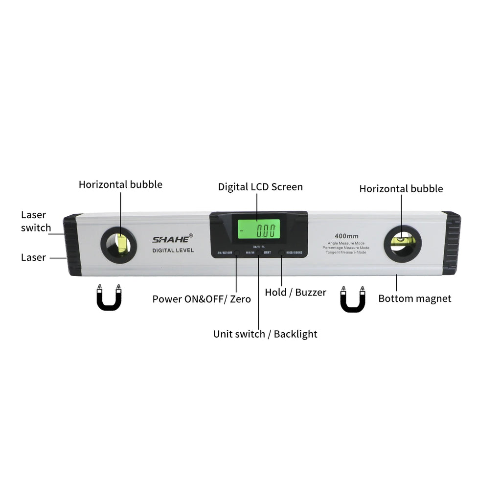 Shahe 1000 mm Digital Spirit Level With Magnets and Backlight Aluminum Alloy Spirit Level