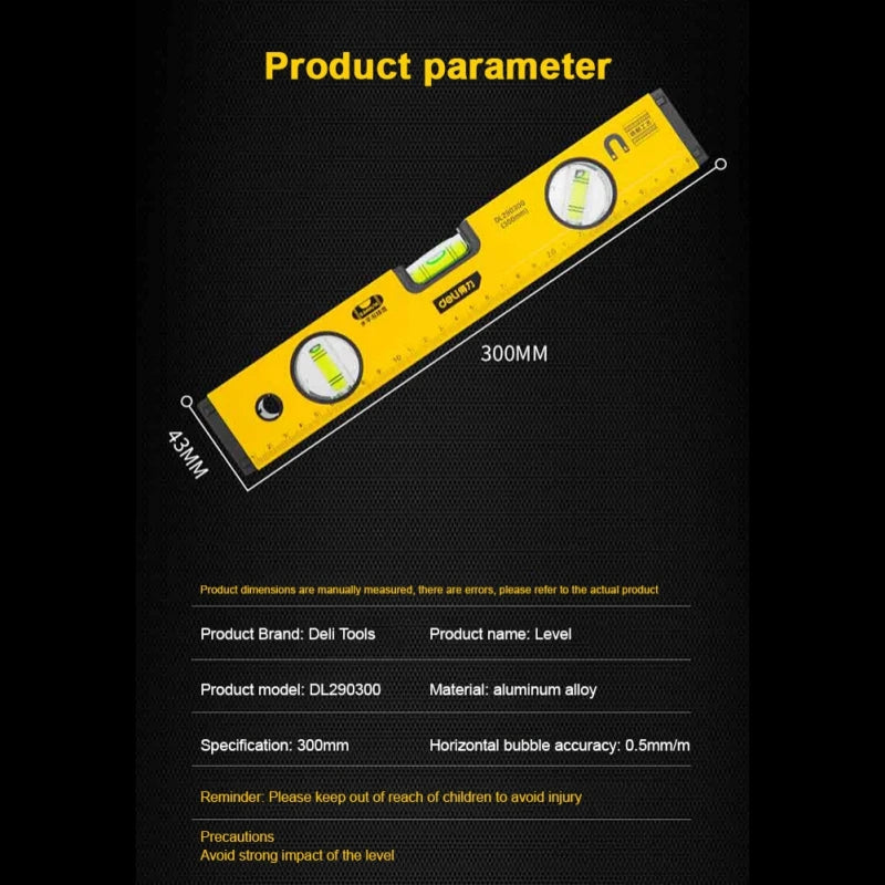 Deli High Precision Spirit Level Magnetic High Bearing Ruler Lever Bubbles Rustproof Horizontal Ruler Spirit Level Balance Ruler
