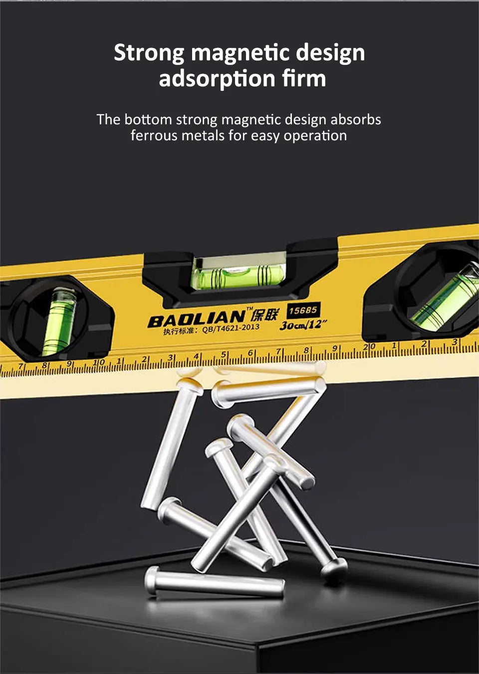 Spirit Level Aluminum Alloy Magnetic Level Ruler 180/90/45-Degree Bubbles Measuring Leveler Tool With Shock Absorbing End Caps
