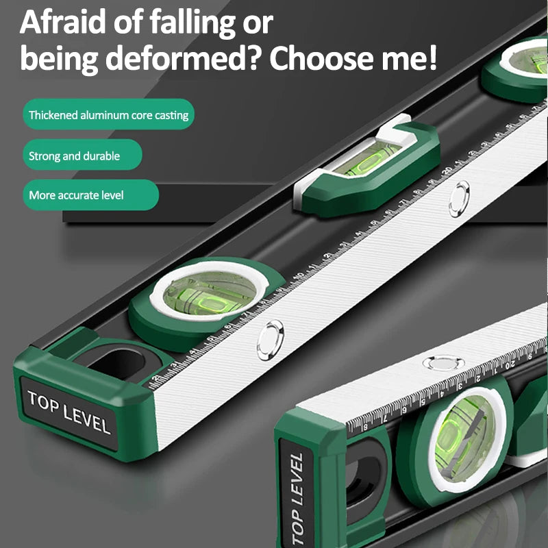 Spirit Level Aluminum Alloy Magnetic Level Ruler 180/90/45-Degree Bubbles Measuring Leveler Tool With Shock Absorbing End Caps
