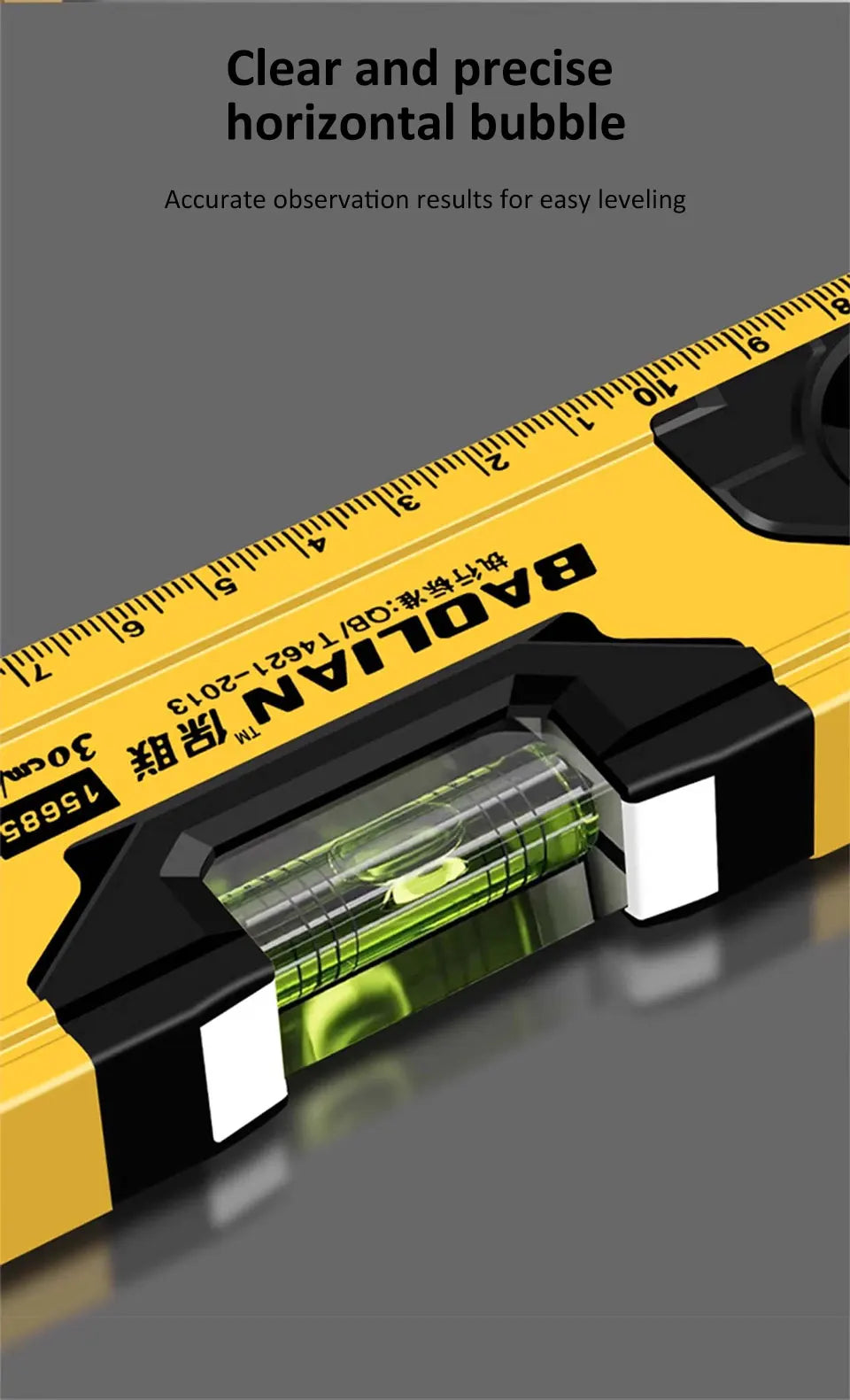 Spirit Level Aluminum Alloy Magnetic Level Ruler 180/90/45-Degree Bubbles Measuring Leveler Tool With Shock Absorbing End Caps