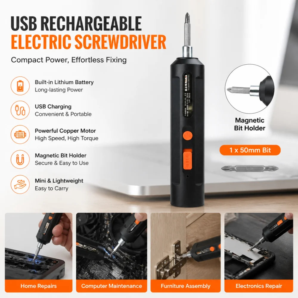 USB-Charging Electric Screwdriver Household Electric Screwdriver for Fastening Drilling and Screwdriving Tool Maintenance Tool